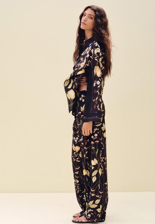 H&M - Straight pull-on trousers - black floral