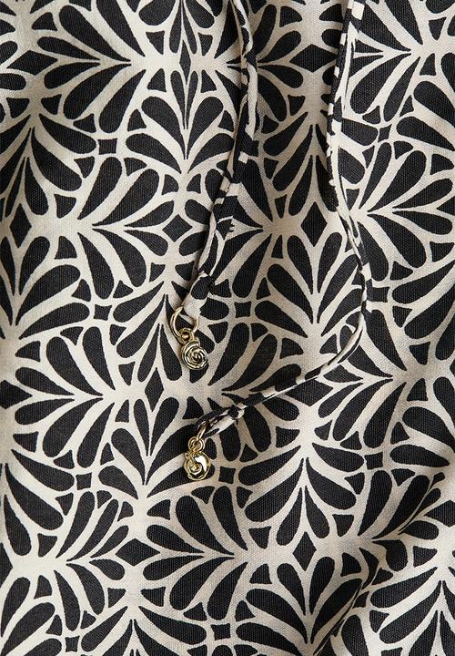 H&M - Frill-collar blouse - cream & dark grey patterned