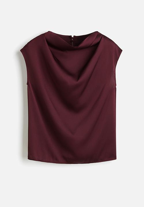 H&M - Cap-sleeved satin blouse - burgundy