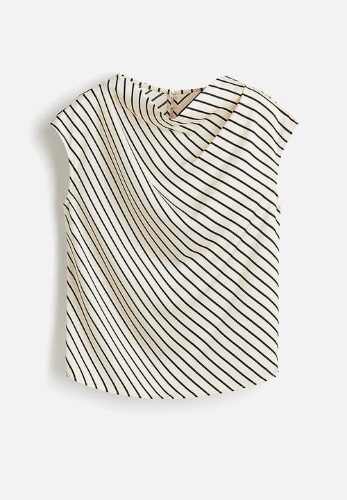 H&M - Cap-sleeved satin blouse - cream striped