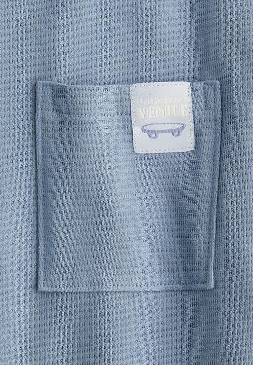 H&M - Jacquard-jersey cotton t-shirt - dusty blue/skateboard