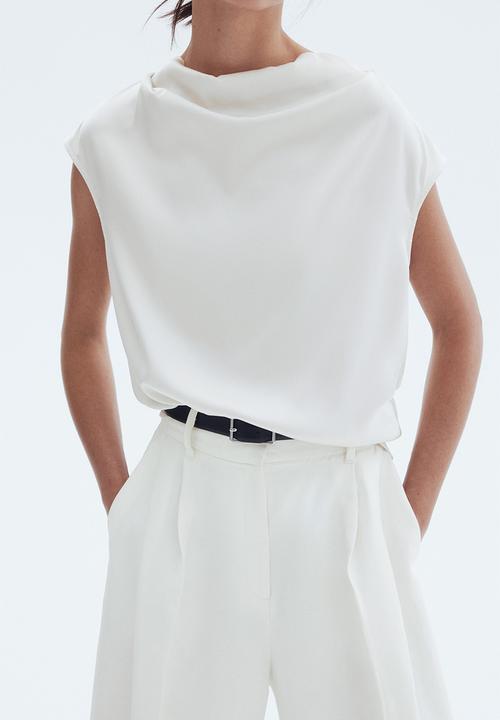 H&M - Cap-sleeved satin blouse - white