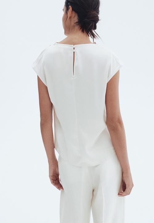 H&M - Cap-sleeved satin blouse - white