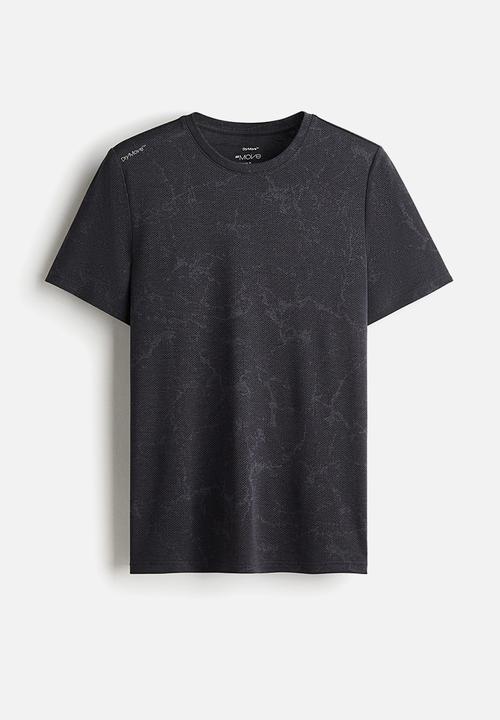 H&M - Regular fit sports top with drymove™ - black marbled 