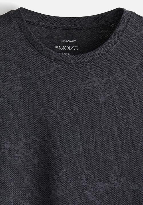 H&M - Regular fit sports top with drymove™ - black marbled 