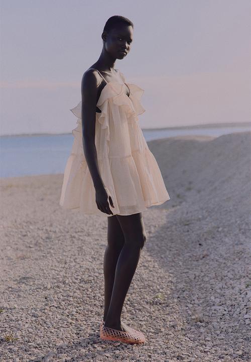 H&M - Flounced ramie dress - powder pink