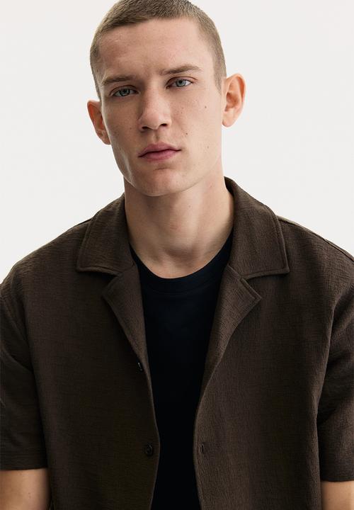 H&M - Regular fit jersey resort shirt - dark khaki green 