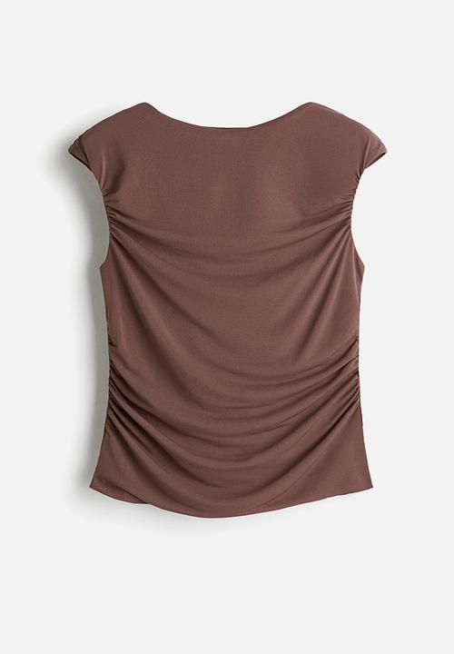 H&M - Draped cap-sleeved top - dark mole