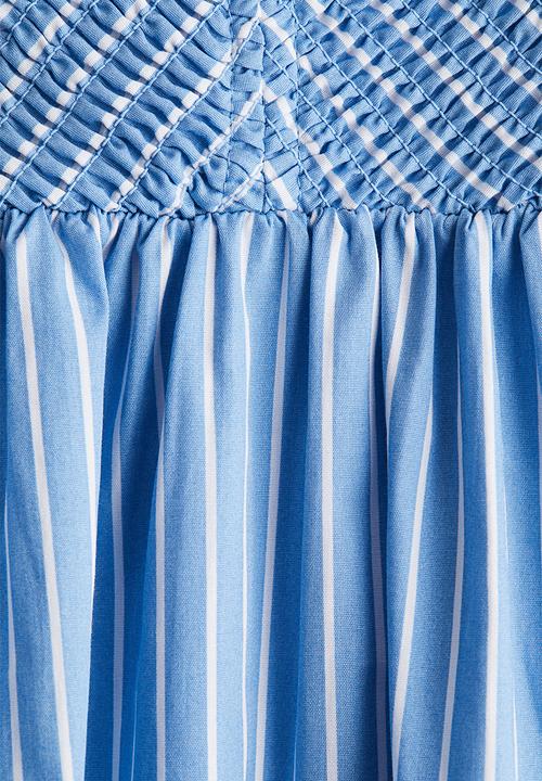 H&M - Smocked-bodice cotton dress - light blue striped