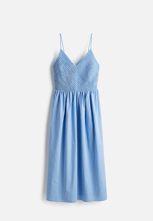 H&M - Smocked-bodice cotton dress - light blue striped