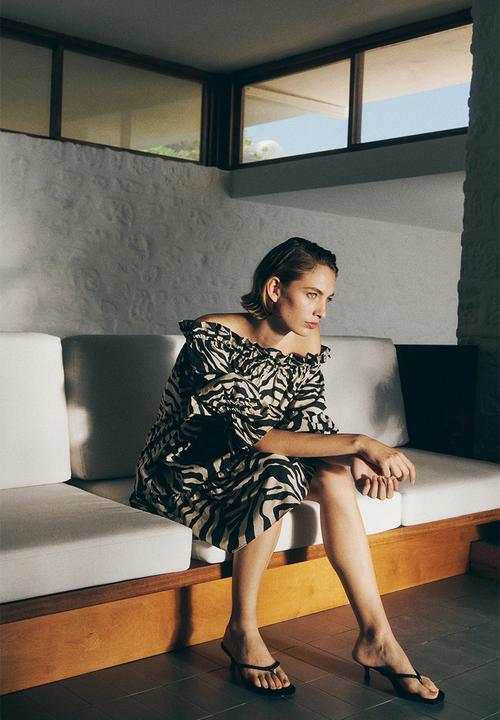 H&M - Off-the-shoulder poplin dress - black zebra print 