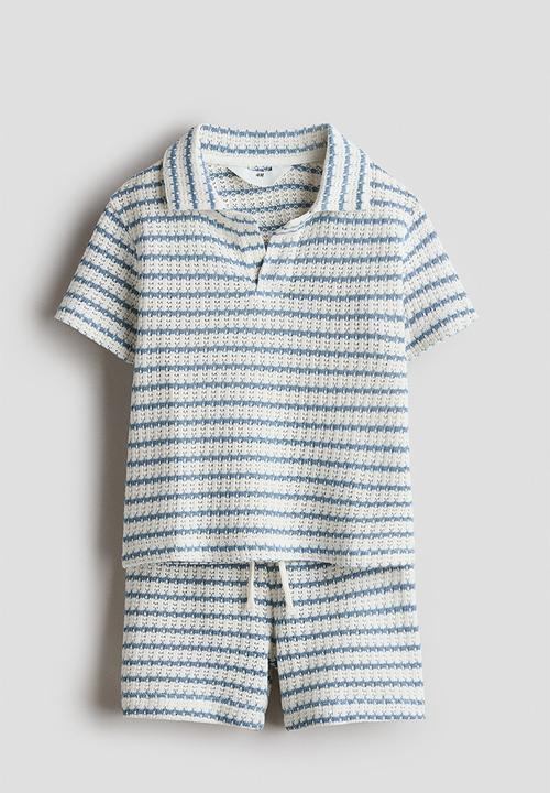 H&M - 2-piece textured-knit set - white/blue striped 