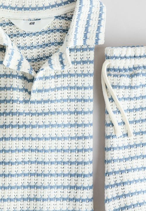 H&M - 2-piece textured-knit set - white/blue striped 