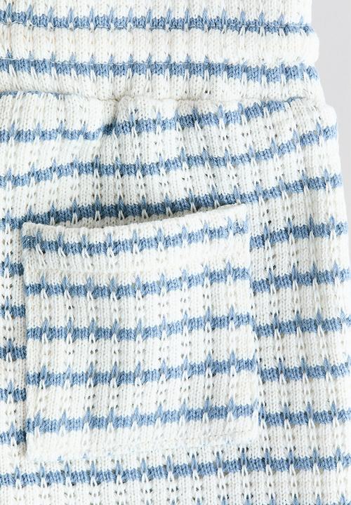 H&M - 2-piece textured-knit set - white/blue striped 