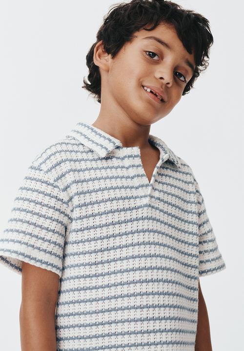 H&M - 2-piece textured-knit set - white/blue striped 