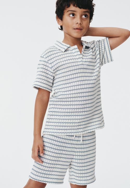 H&M - 2-piece textured-knit set - white/blue striped 