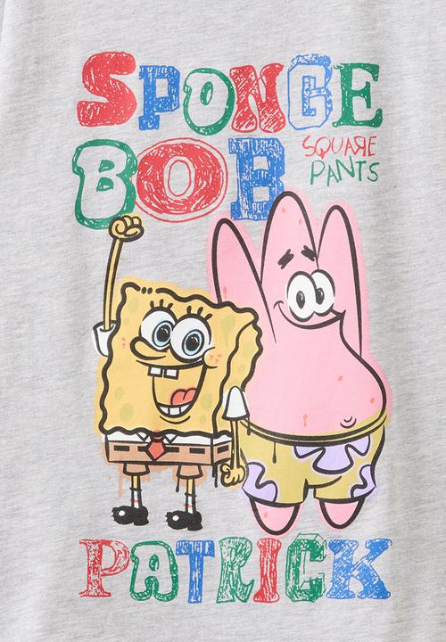 Cotton On - Licensed Drop Shoulder Short Sleeve Tee - Lcn Nic Grey Malre/Spongebob And Patrick
