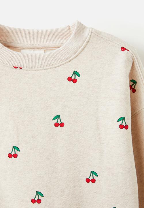 Cotton On - Sammy oversized crew - oatmeal marle/cherries