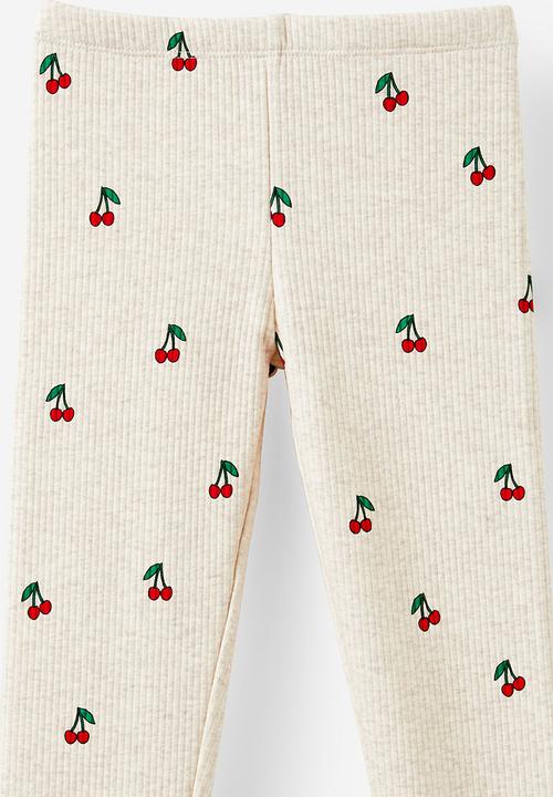 Cotton On - Fleece legging - oatmeal marle/cherries