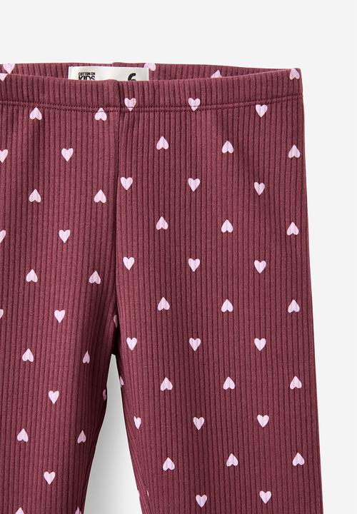 Cotton On - Fleece Legging - Bordeaux/Hearts
