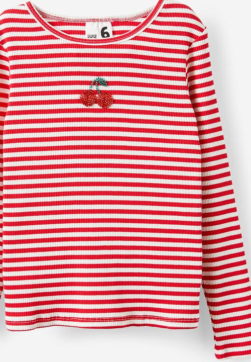 Cotton On - Jade crew - varsity red/cherry stripe