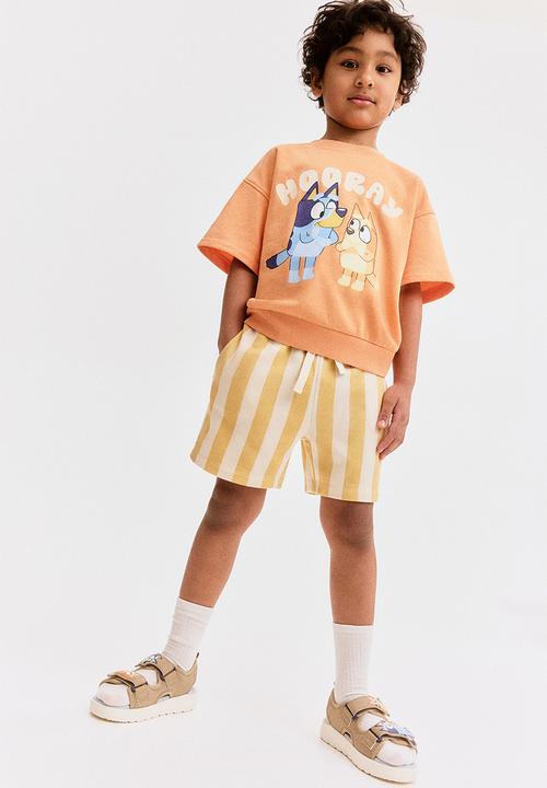 H&M - 2-piece printed sweatshirt set -  light orange/bluey