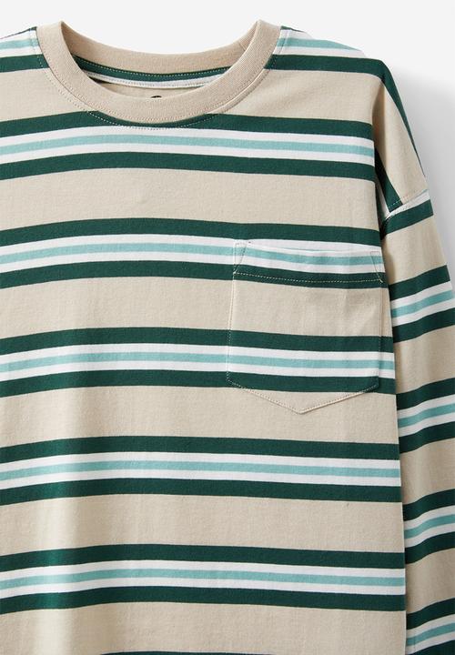 Cotton On - The essential long sleeve tee - rainy day/storm green/celestial stripe