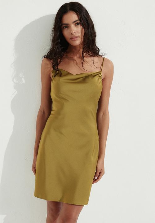 H&M - Tie-detail satin slip dress - golden olive