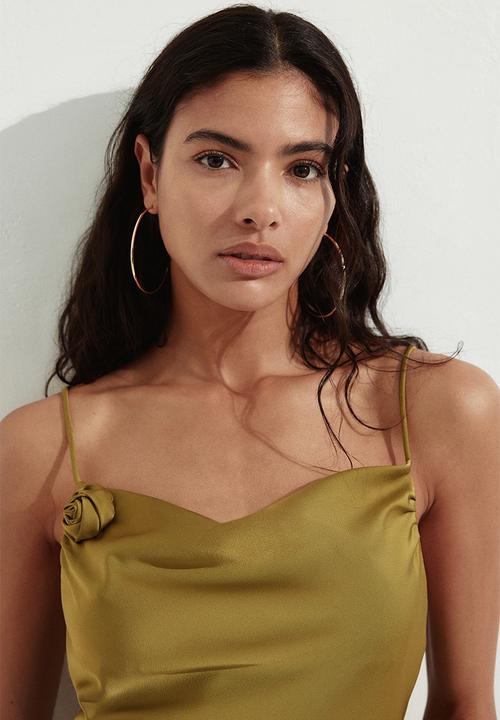 H&M - Tie-detail satin slip dress - golden olive