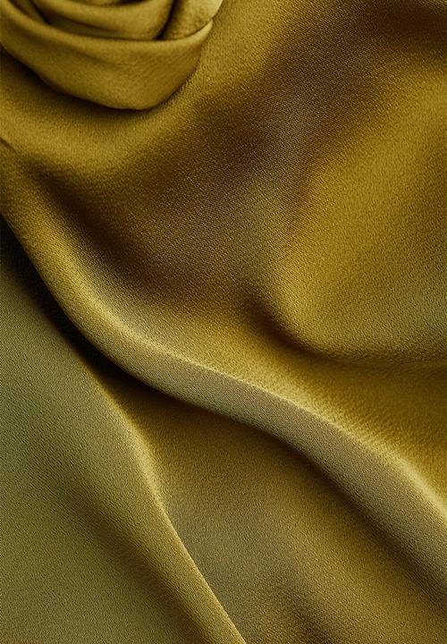 H&M - Tie-detail satin slip dress - golden olive