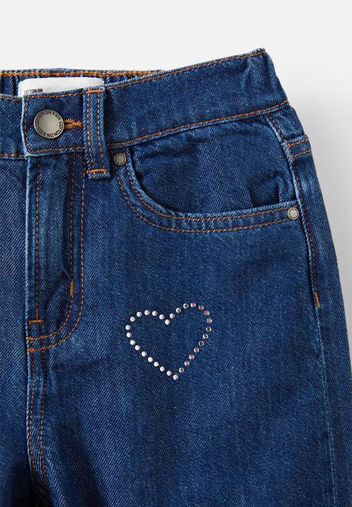Cotton On - Embellished super wide denim jean - mermaid midnight blue/diamontes