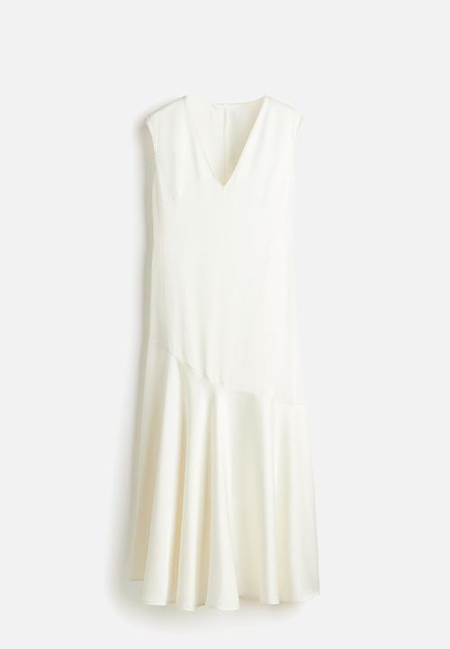 H&M - V-neck satin dress - white