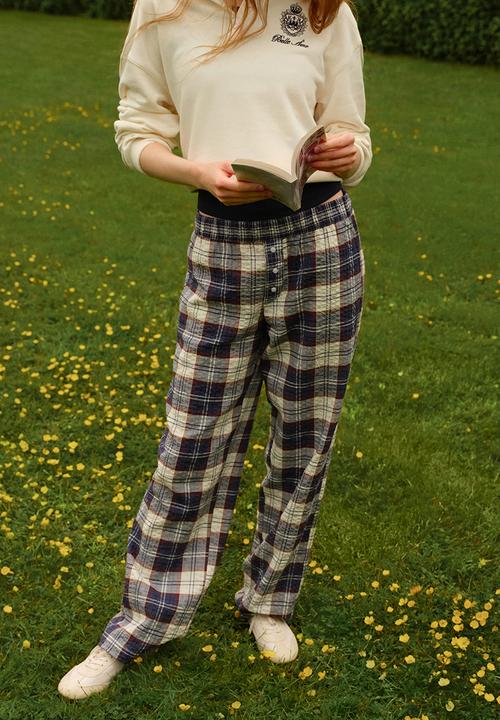 H&M - Pull-on trousers - dark blue/checked
