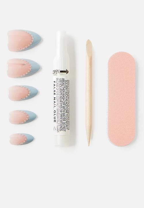 Rubi - Press On Nails - Blue Studded Frenchy
