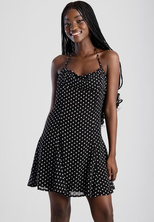 SISSY BOY - Take Your Time Mini Dress With A Straight Neckline, Godets And Halterneck Straps - Black