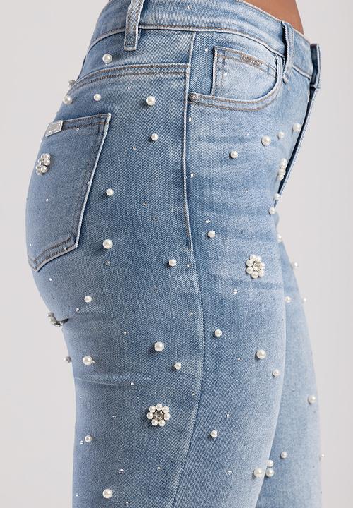 SISSY BOY - Leona Mid Waist Modern Stovepipe With Riveted Pearls And Diamantes - Light Vintage