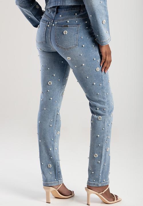 SISSY BOY - Leona Mid Waist Modern Stovepipe With Riveted Pearls And Diamantes - Light Vintage
