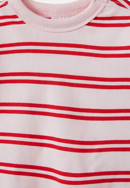 Cotton On - Bobbi long sleeve tee - tea party pink/varsity red/double stripe