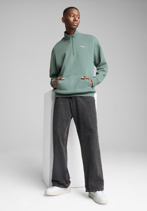 PUMA - Essentials Relaxed Half Zip Crew Sweatshirt - Green