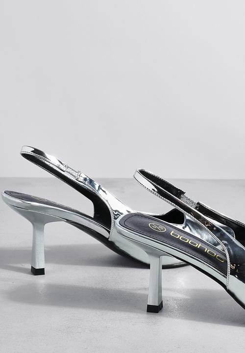 boohoo - Metallic low stiletto slingback court shoe - silver