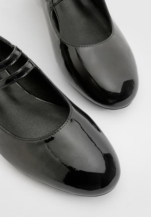boohoo - Wide fit patent double strap mary jane ballets - black