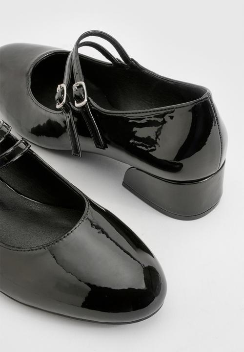 boohoo - Wide fit patent double strap mary jane ballets - black