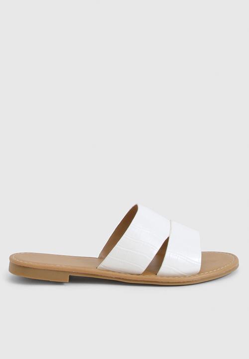boohoo - Croc peep toe sliders - white