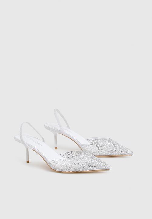 boohoo - Pearl embellished slingback court heels - white