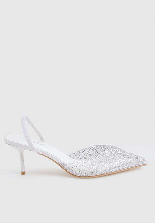 boohoo - Pearl embellished slingback court heels - white