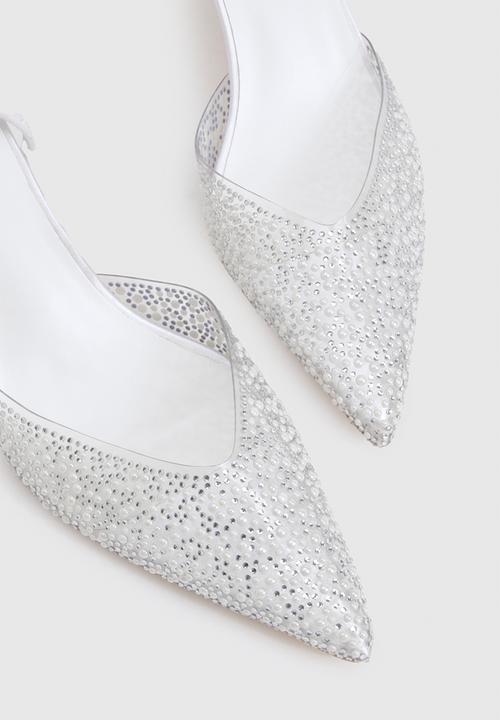 boohoo - Pearl embellished slingback court heels - white