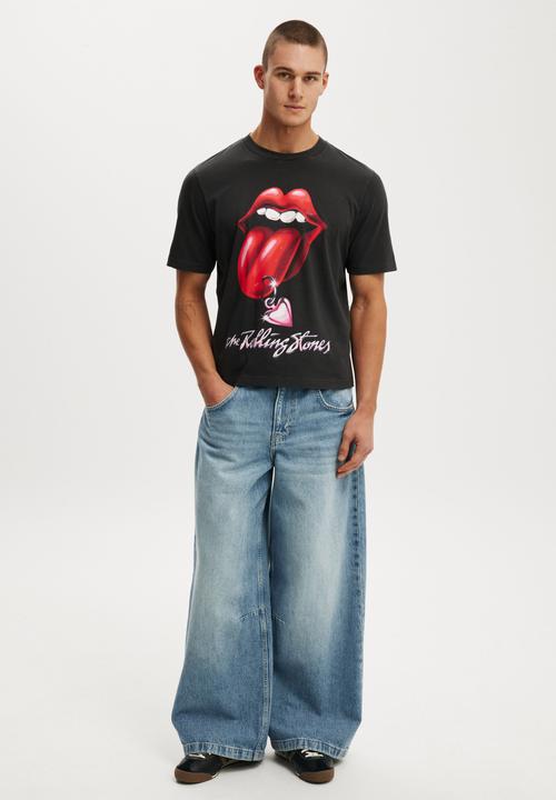 Cotton On - Cropped Fit Music T-Shirt - Lcn Bra Washed Black/Rolling Stones - Chrom