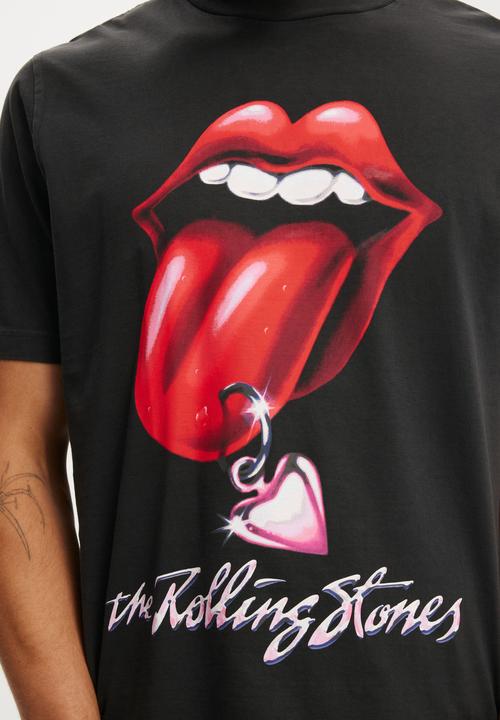 Cotton On - Cropped Fit Music T-Shirt - Lcn Bra Washed Black/Rolling Stones - Chrom