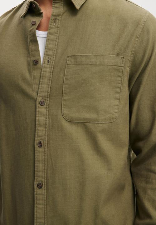 Cotton On - Lewis Long Sleeve Shirt - Washed Khaki