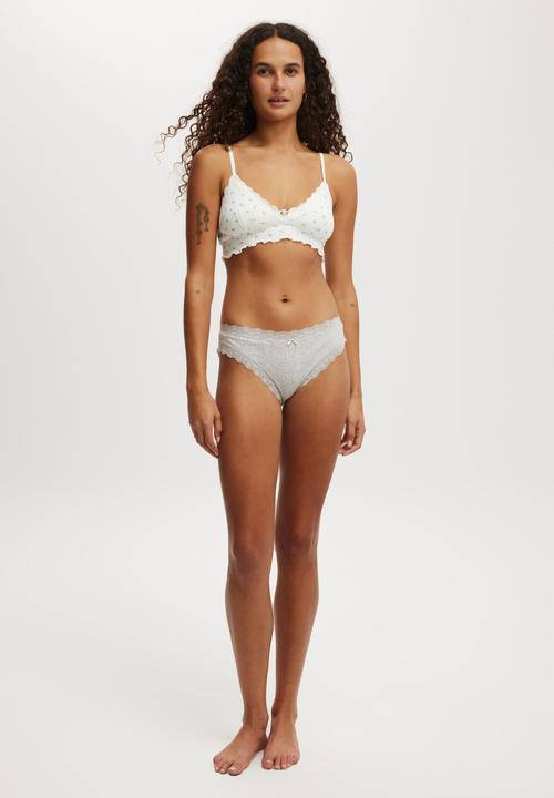 Cotton On - Organic Cotton Lace Bikini Brief - Grey Marle